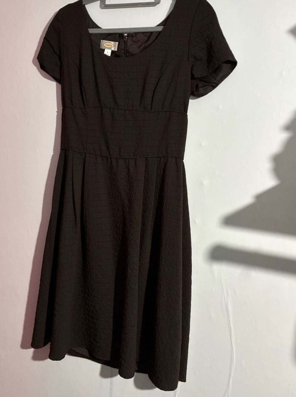 Talbots Chocolate Brown Textured Short Sleeve Crepe A-Line Dress Size 8